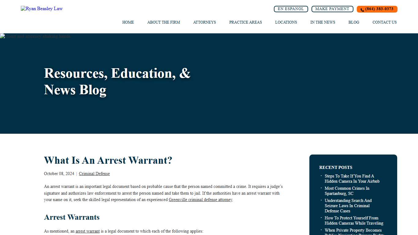 Arrest Warrants in Greenville, SC | Ryan Beasley Law