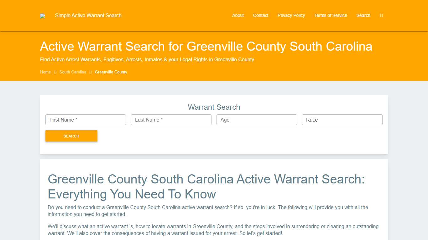 Active Warrant Search in Greenville County South Carolina - Outstanding Warrants